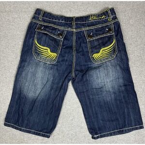 Hama Jean Shorts Mens 32 Blue Contrast Stitch Wing Embroidery Baggy Streetwear